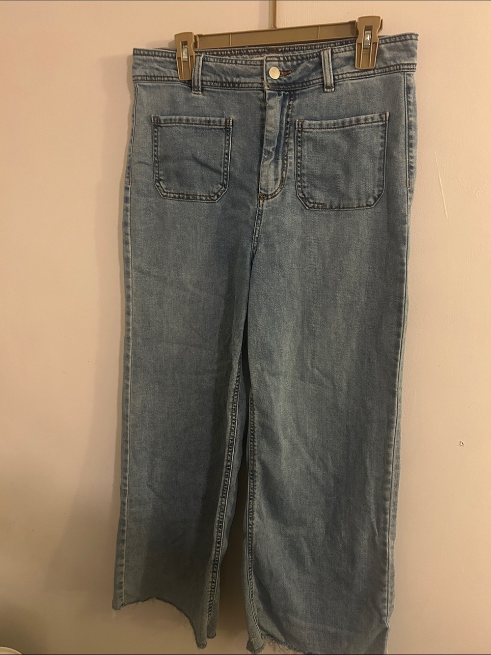 Oat New York Light Blue Wide-Leg Jeans with Front Patch Pockets